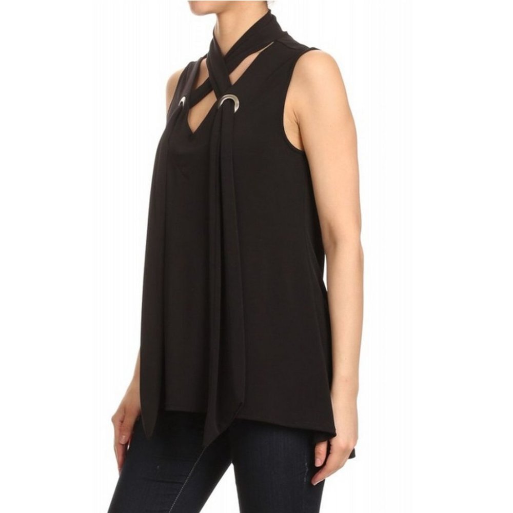 Ariella Grommet Detail Scarf Top, Black - Picture 2 of 5